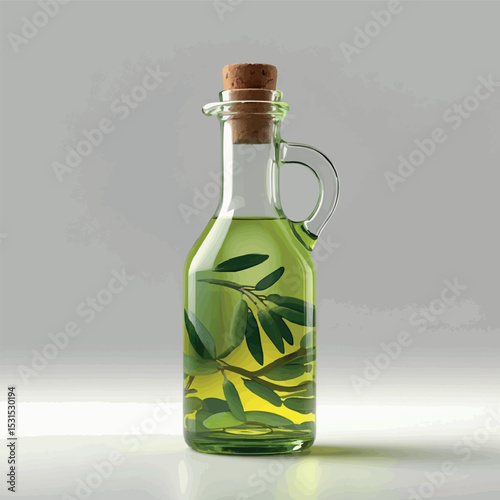 Watercolor olive oil bottle vector. Gourmet ingredient with elegant color and clean layout.