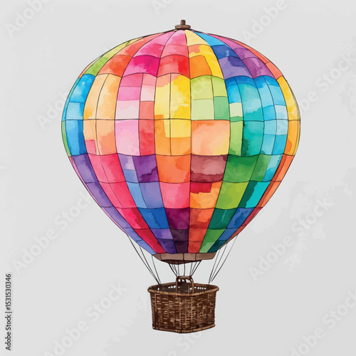 Pixel hot air balloon vector. Colorful watercolor pixel design with retro charm.