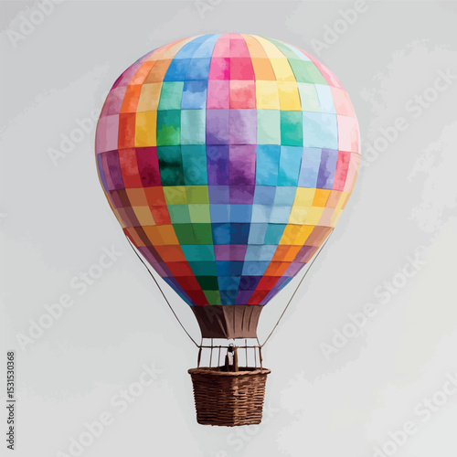 Pixel hot air balloon vector. Colorful watercolor pixel design with retro charm.