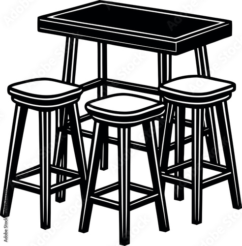 Wooden Bar Table Set With Stools Shallotte On White Background