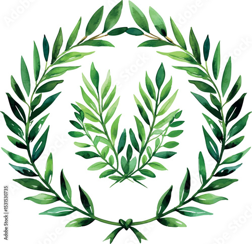 Watercolor laurel wreath vector. Symbol of honor and victory in elegant botanical style.