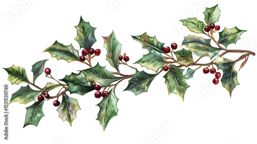 Festive holly isolated on white background 
