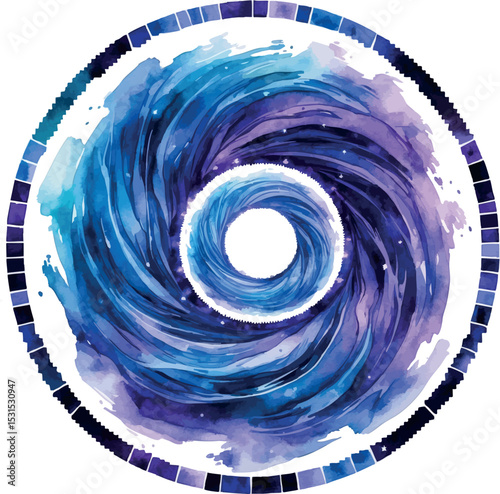 Pixel portal vector. Watercolor vortex in fantasy style with pixel geometry.