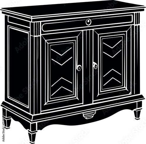 Oak Wood Sideboard Cabinet Shallotte On White Background