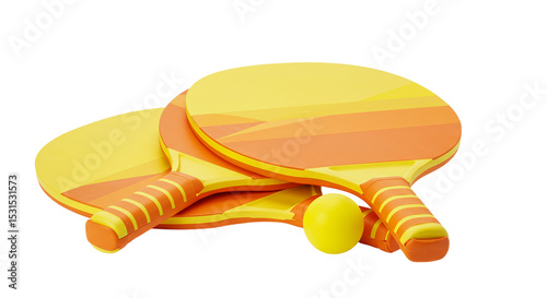 A playful set of beach paddles and ball evoke carefree summer days and friendly competition on transparent background
