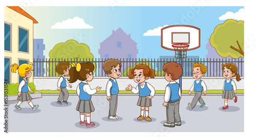 group of cute students chatting in school yard vector illustration.cute students education concept