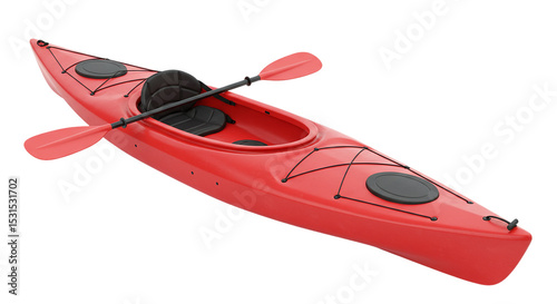 Embark on a vibrant river adventure a sleek red kayak with paddle ready to glide across serene on transparent background