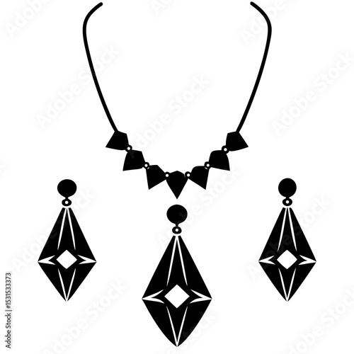 necklace and earrings with diamonds