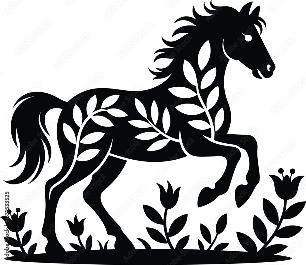 Fototapeta premium Floral Horse eps, Horse svg, Rustic eps, Farmhouse eps, summer eps, Animal Silhouette, flowereps, shirt eps, Cut File CricutGirl Kissing Horse Seps Cut File, Rodeo Country Cowgirl SVG for Cricut Silh