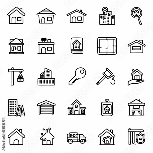 Real estate property investment homes for sale house rent apartment building construction and mortgage icons set