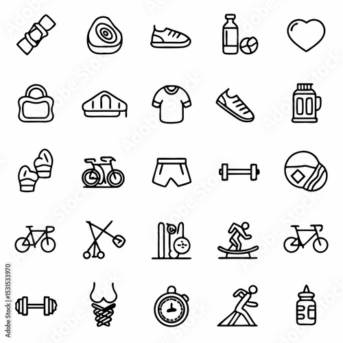 Fitness and sports icons set vector illustration for gym workout training and healthy lifestyle design elements