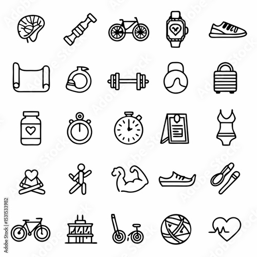Fitness and wellness icons vector set for healthy lifestyle gym workout and sport activities design elements