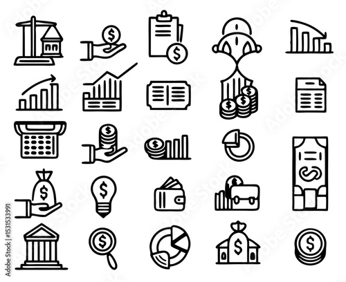 Finance and investment outline icons set vector illustration for business and banking stock market assets
