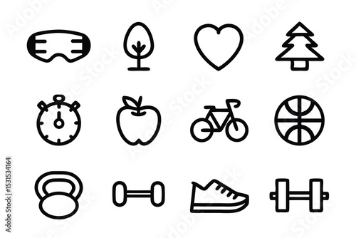 Fitness and health icons vector set 