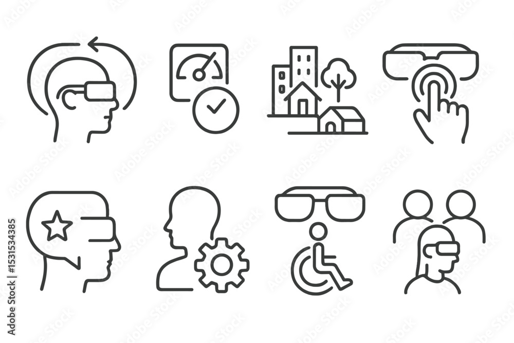 Obraz premium AR Experience Icons. Line style icons of AR user experience: seamless transition, low latency, context awareness, intuitive