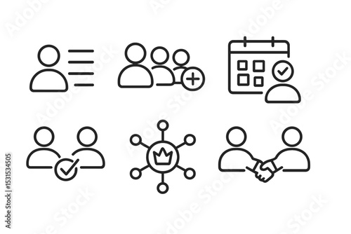 Network Building Icons. Line style icons for network building: friend list, group invite, event invite, follow request, connection