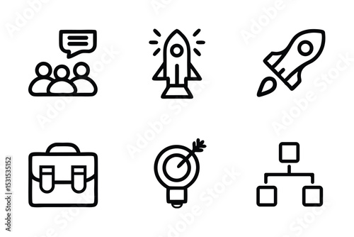 Business startup icons set vector illustration of strategy and growth
