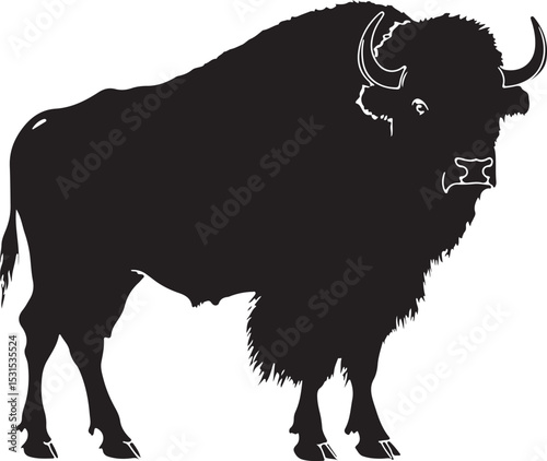 Bison Cow Animal Silhouette Vector Illustration on Transparent Background