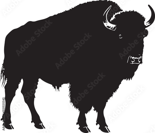 Bison Cow Animal Silhouette Vector Illustration on Transparent Background