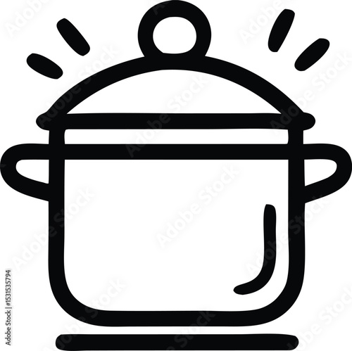 Large Cooking Pot with a Lid Emitting Steam