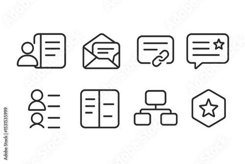 Forum Line Style Icons. Line style icons of forums: user note pad, forum inbox icon, topic link preview, best post highlight,