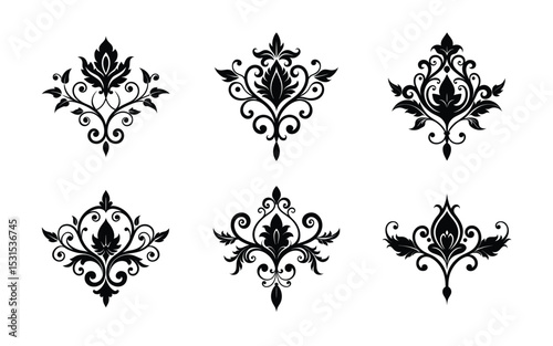 set of vector vintage floral ornament divider in baroque style, black decorative vector design