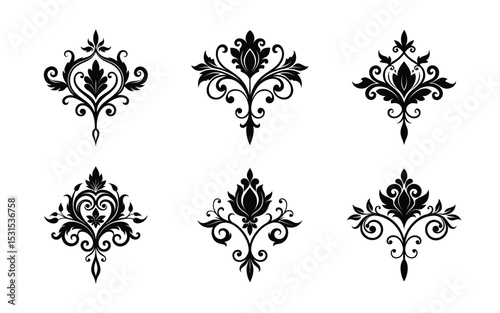 set of vector vintage floral ornament divider in baroque style, black decorative vector design