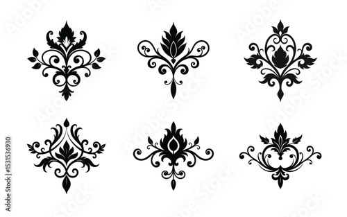 set of vector vintage floral ornament divider in baroque style, black decorative vector design