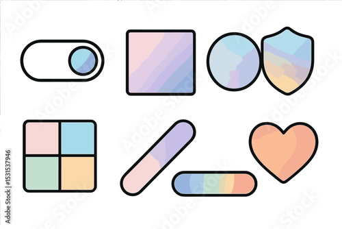 Line Style Gradients. Line style icons of gradients: multi-tone theme switch, elegant gradient fill, flowing fade circle, smooth