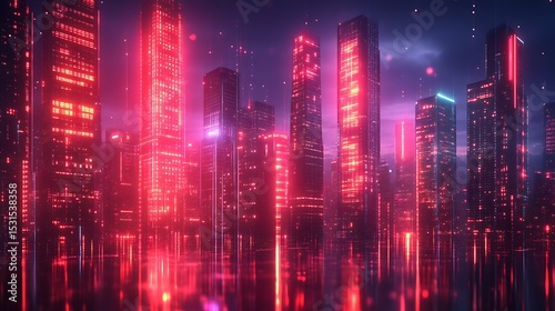 Neon city at night