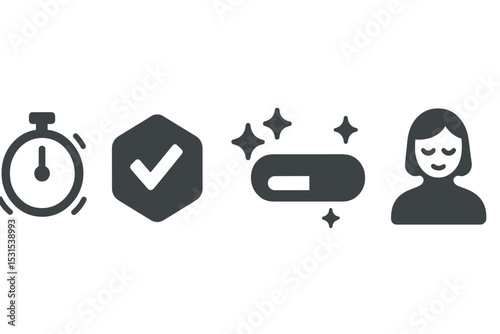 Mindful Digital Icons. Solid style icons of mindful digital serenity: timer with soft pulse, digital focus badge, flow meter with
