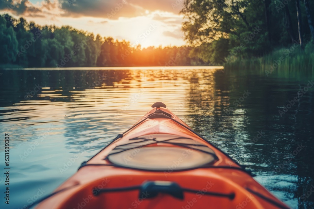 Fototapeta premium Enjoying a summer retreat kayaking on a serene lake for ultimate relaxation and adventure