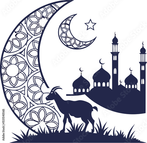 eid al adha goat moon mosque islamic celebration art