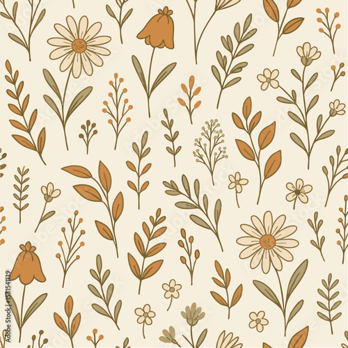 Boho Seamless Floral Pattern for Fabric and Nursery Design