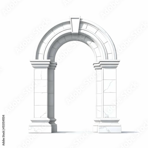 Single vector icon in black and white of a classical archway made of bricks or stone blocks, minimalist line art style, architectural element icon, no background