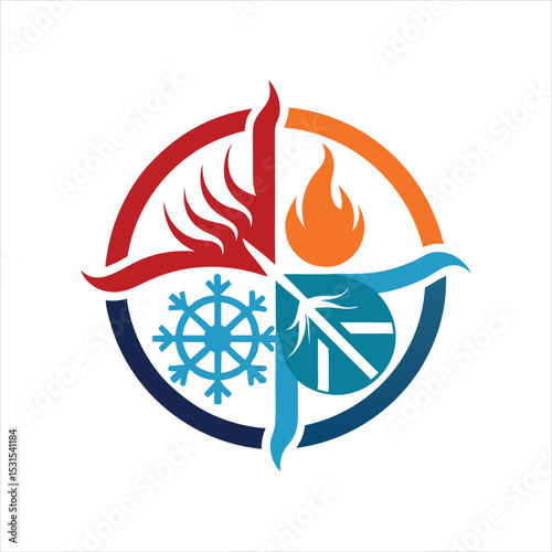  Air Conditioner Symbol Logo Fire and Ice Concept