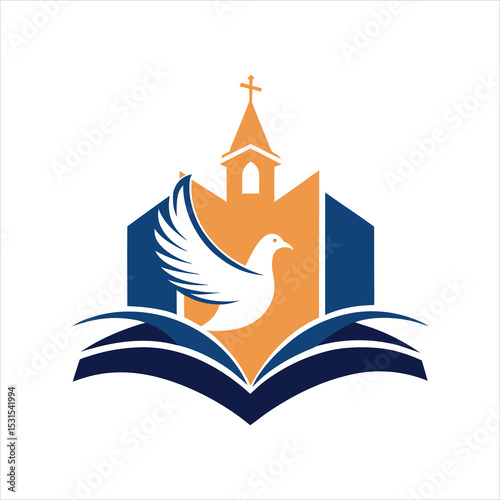 Church Logo with Bible and Dove Holy Spirit Symbol Vector