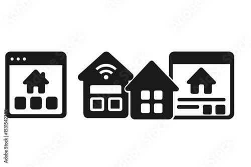 Home Dashboard Icons. Solid style icons of home dashboard UI: home dashboard, smart home screen, home page icon, default home