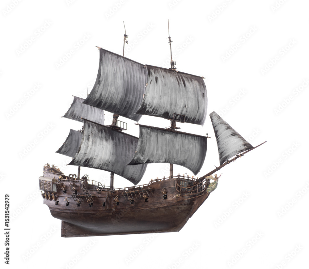 Fototapeta premium pirate ship with white sails isolated on white background