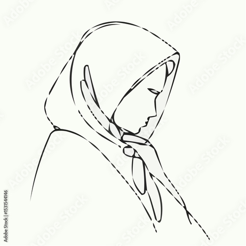 Outline of a woman in a scarf contemplating thoughtfully  