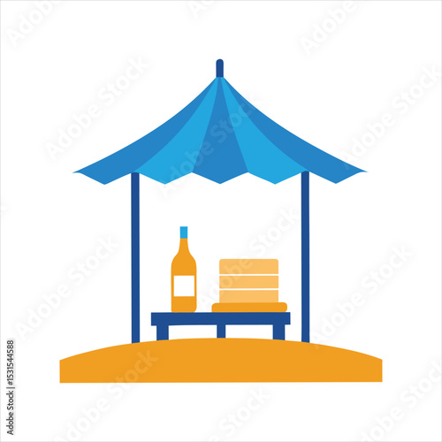 Private Beach Cabana with Lounge Chairs and Champagne Vector