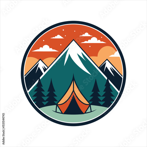 Retro Camping Logo Template Wilderness Tourism Icon Design