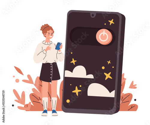 Young Woman Turn Off Phone, Digital Detox Concept.