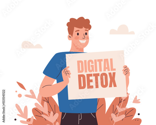 Man with Digital Detox Sign, Day Free of Devices.