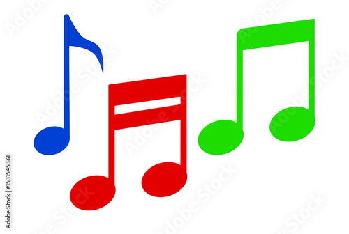  Music notes icons set. red, blue and green Vector illustration
