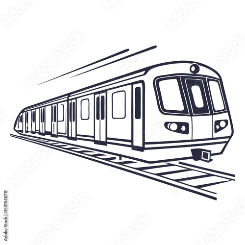 Subway train illustration in motion, showcasing sleek design and modern features, representing urban transportation and connectivity in a vibrant city environment