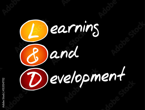 L and D stands for Learning and Development - the process of training employees to build skills, grow professionally, and improve performance, acronym business concept background