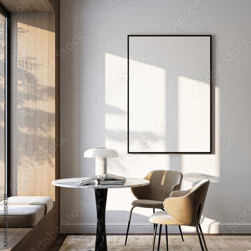 Frame mockup, ISO A paper size. Living room wall poster mockup. Interior mockup with house background. Modern interior design. 3D render
 photo