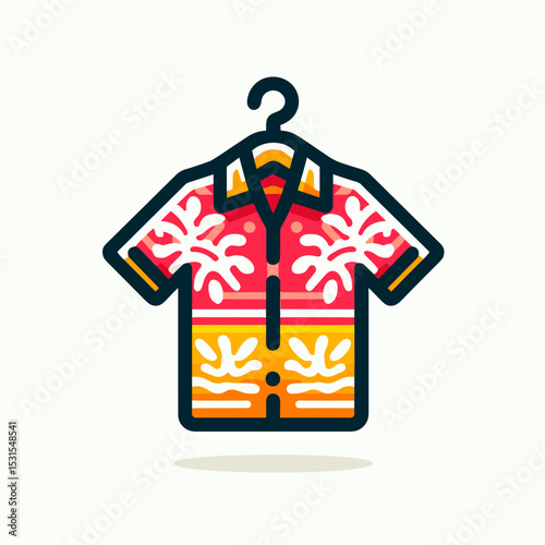 Vibrant illustration of a Hawaiian shirt hanging on a hanger on a light background
