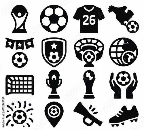 Football World Championship Icons Set in Black